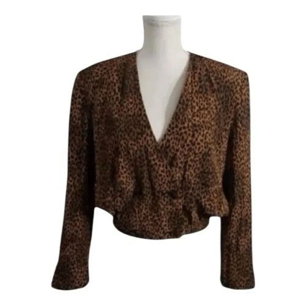 Jones New York Women Orange Black Leopard Jacket Size 6 Double Breasted Cropped